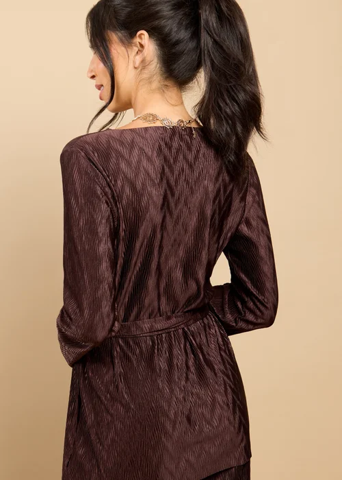 Little Mistress Brown Plisse Longline Top Vicky Pattison EDIT - S Image 2