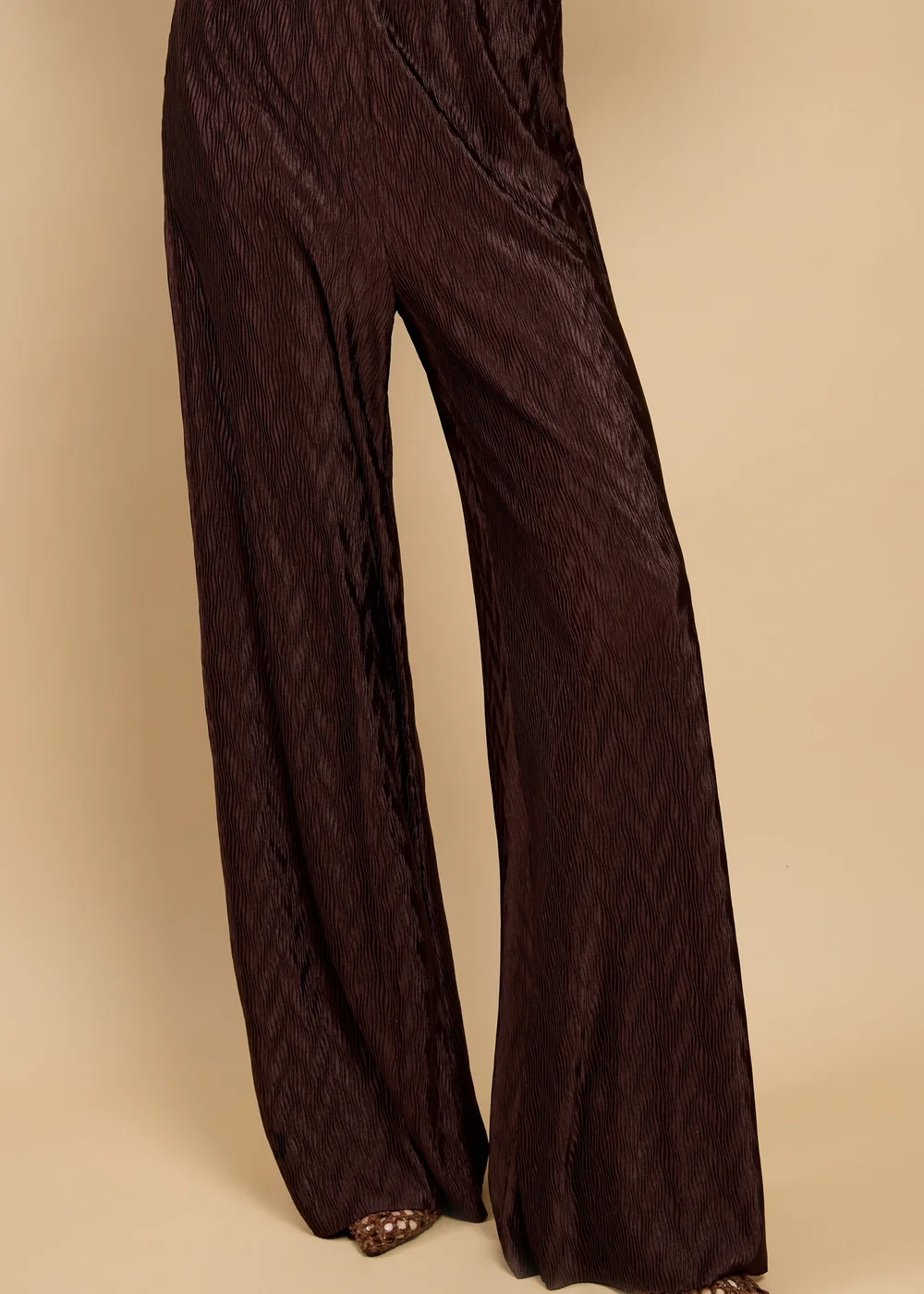 Little Mistress Brown Plisse Wide Leg Trousers Vicky Pattison EDIT - XL Image 4