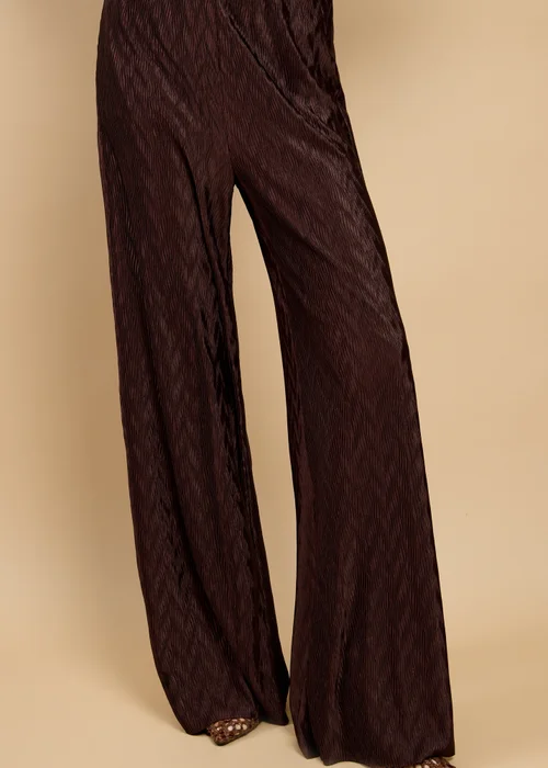 Little Mistress Brown Plisse Wide Leg Trousers Vicky Pattison EDIT - XL Image 4