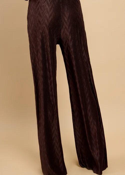 Little Mistress Brown Plisse Wide Leg Trousers Vicky Pattison EDIT - XL Image 2