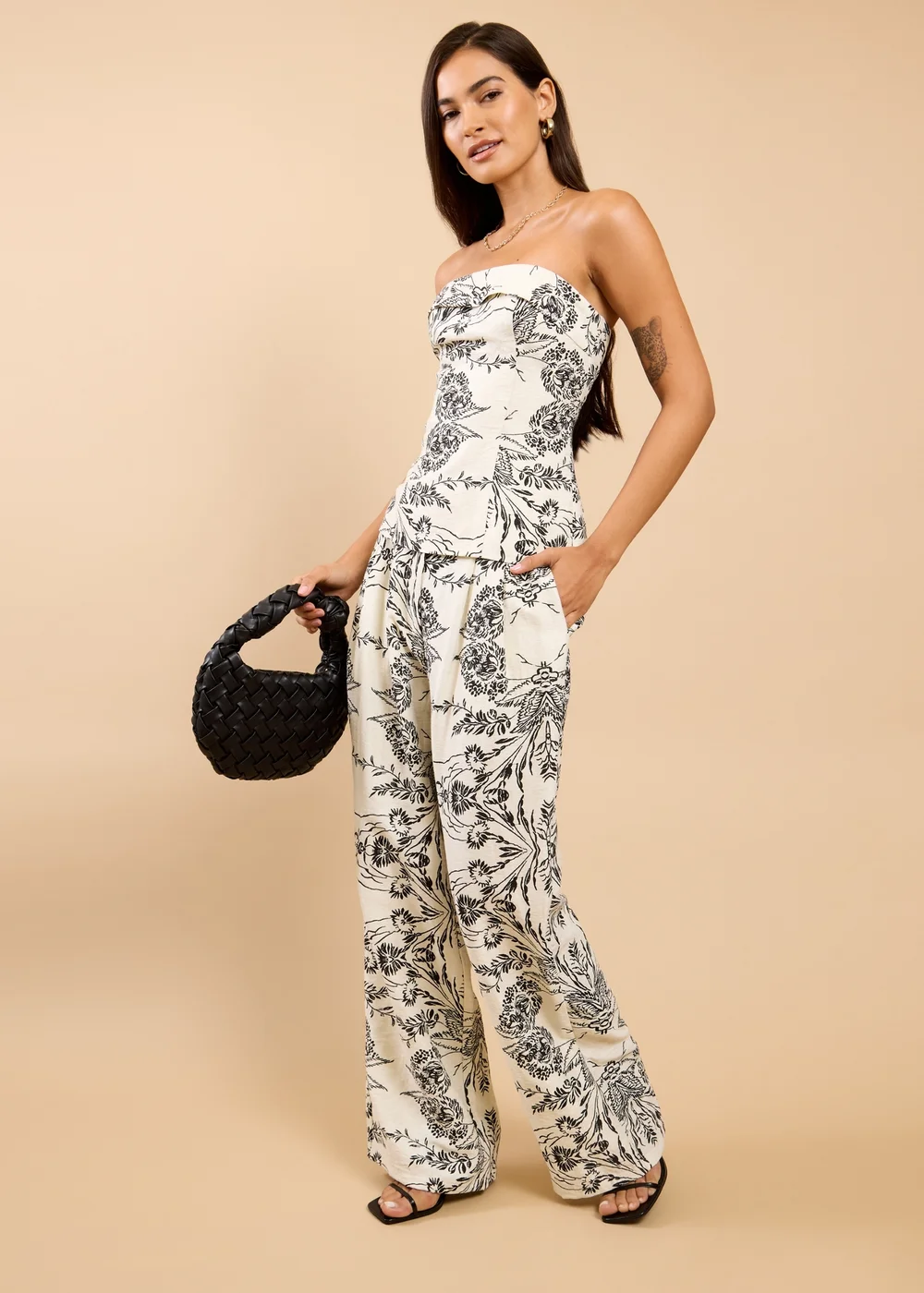 Little Mistress Monochrome Floral Print Wide Leg Trousers Vicky Pattison EDIT - 8 Image 5