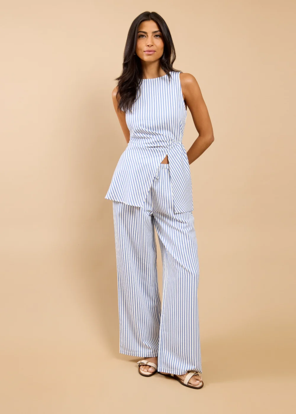 Little Mistress Blue Stripe Wide Leg Trousers Vicky Pattison EDIT - XL Image 1