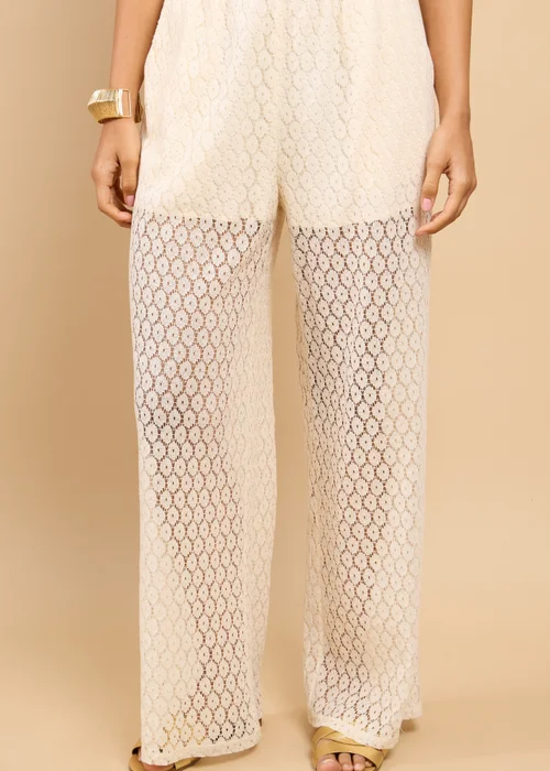 Little Mistress Cream Lace Wide Leg Trouser - S Image 4