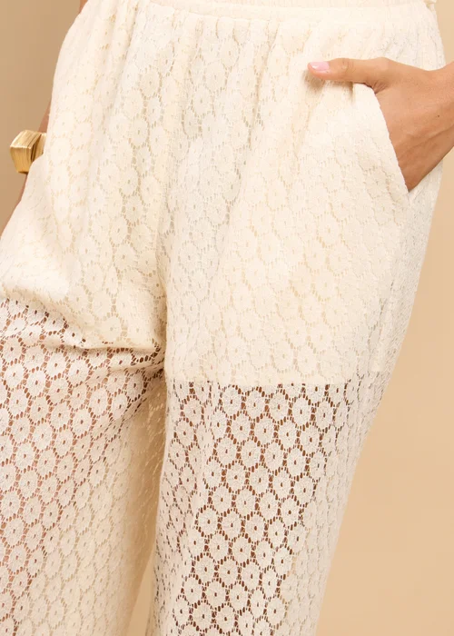 Little Mistress Cream Lace Wide Leg Trouser - S Image 3