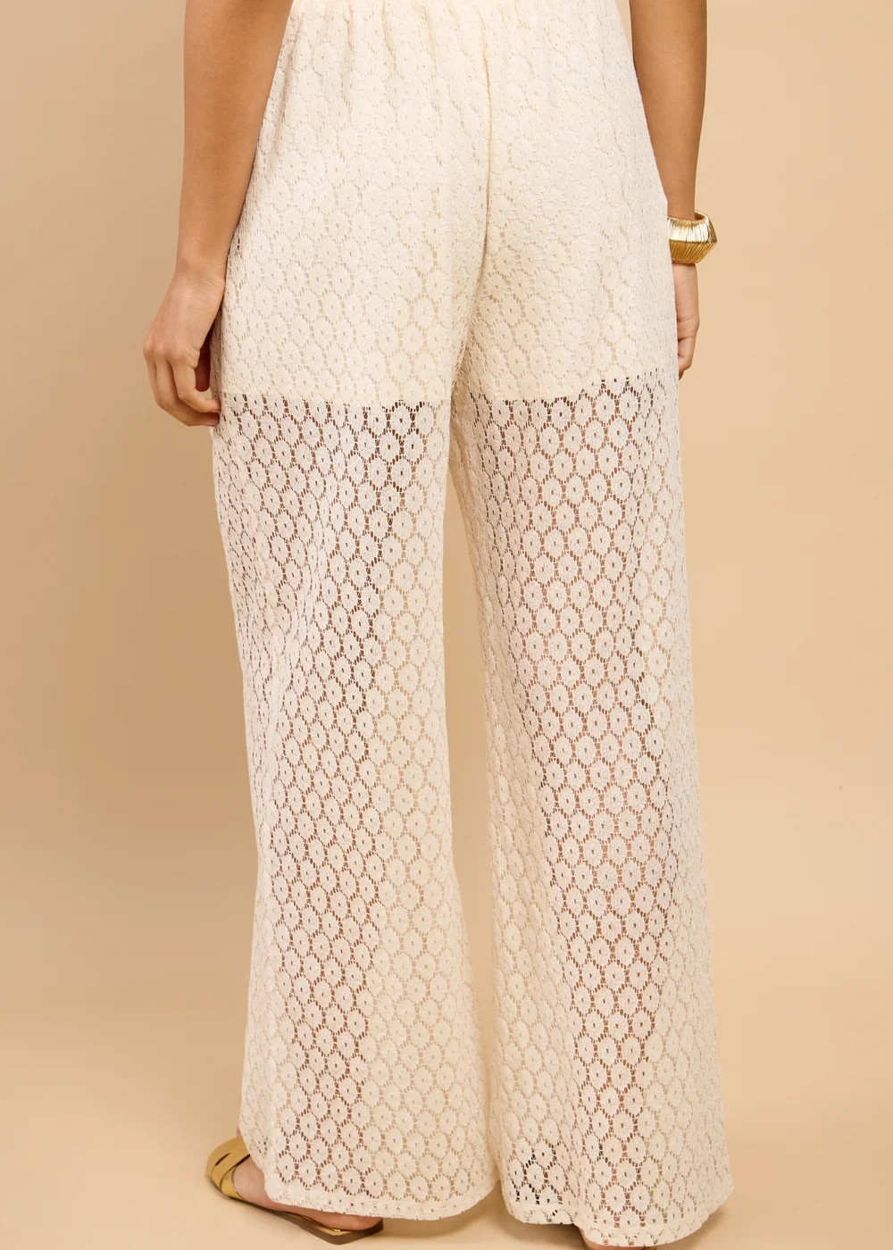Little Mistress Cream Lace Wide Leg Trouser - S Image 2