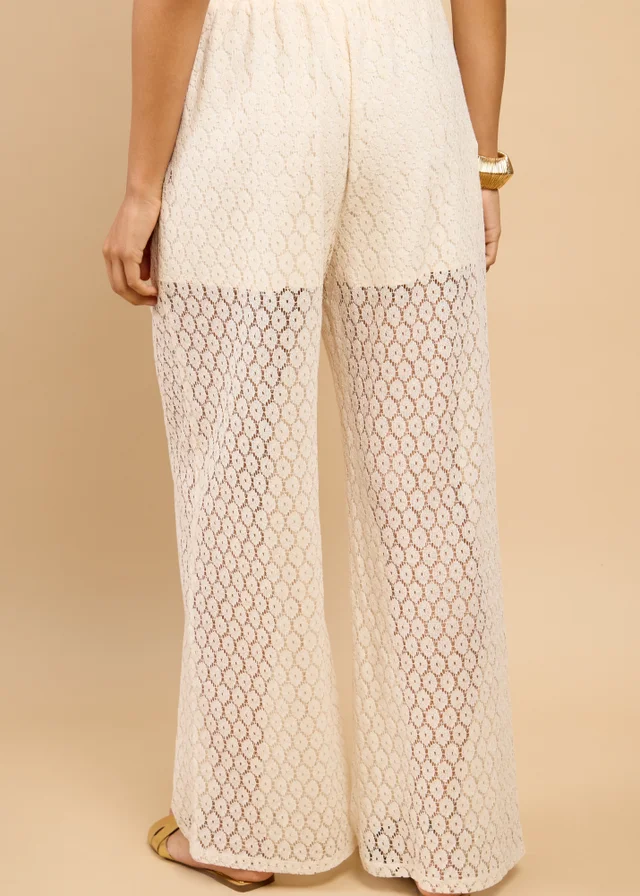 Little Mistress Cream Lace Wide Leg Trouser