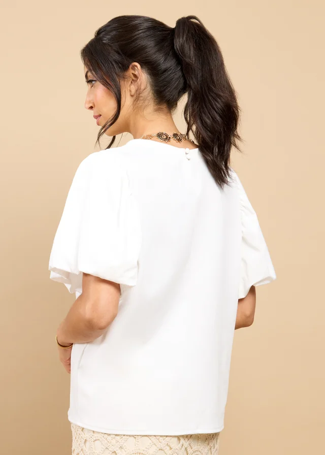 Little Mistress White Balloon Sleeve Top