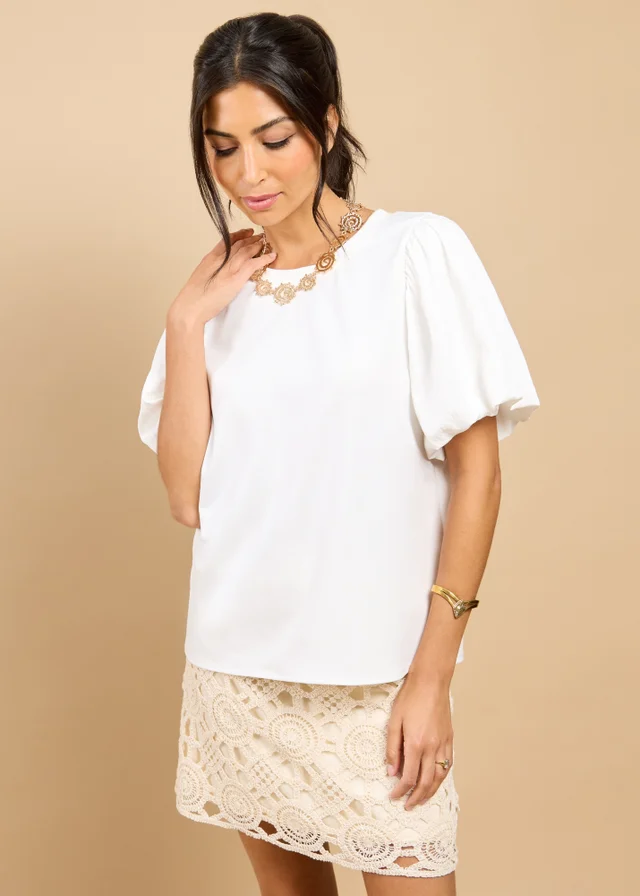 Little Mistress White Balloon Sleeve Top