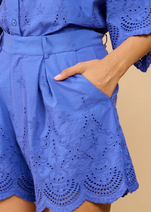 Little Mistress Blue Embroidered Shorts - M Image 3