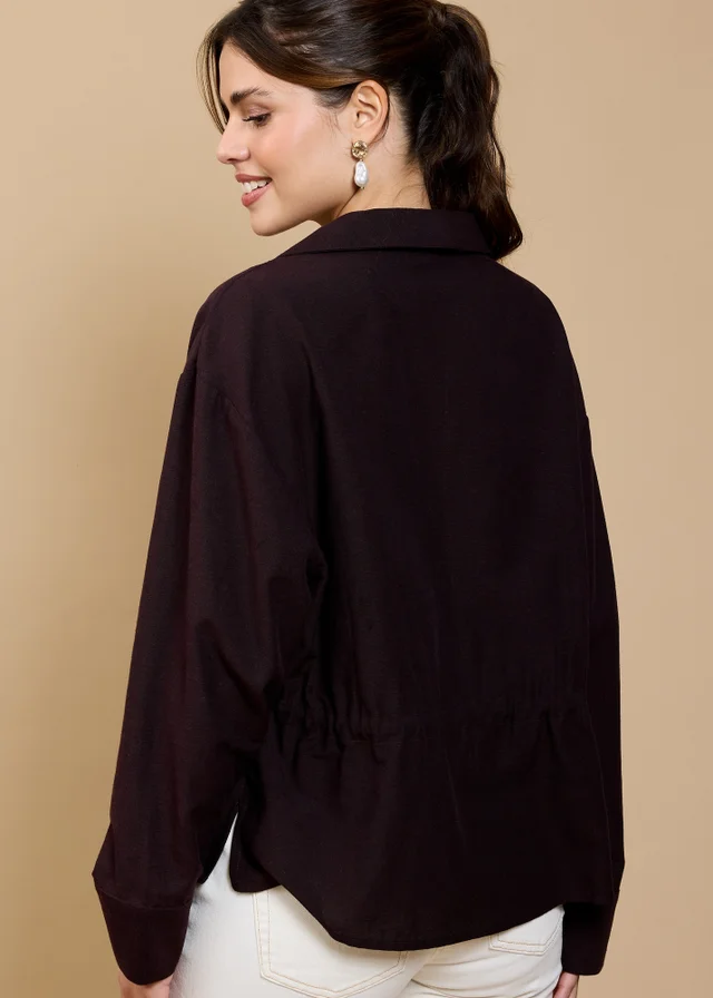 Little Mistress Brown Tie Detail Blouse