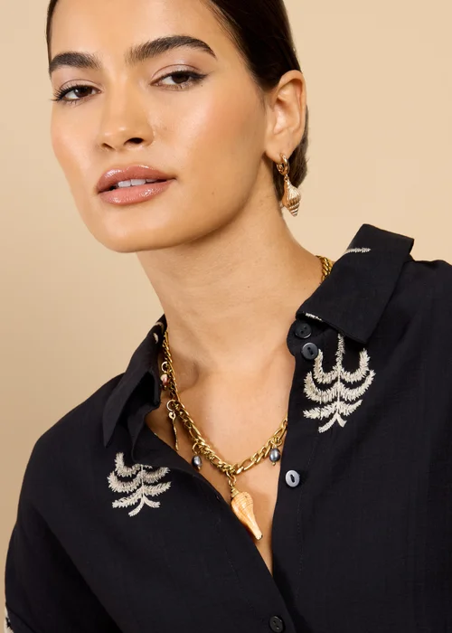 Little Mistress Black Embroidered Shirt Vicky Pattison EDIT - S Image 3