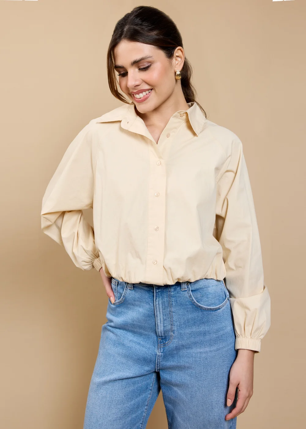 Little Mistress Beige Crop Shirt - M Image 1