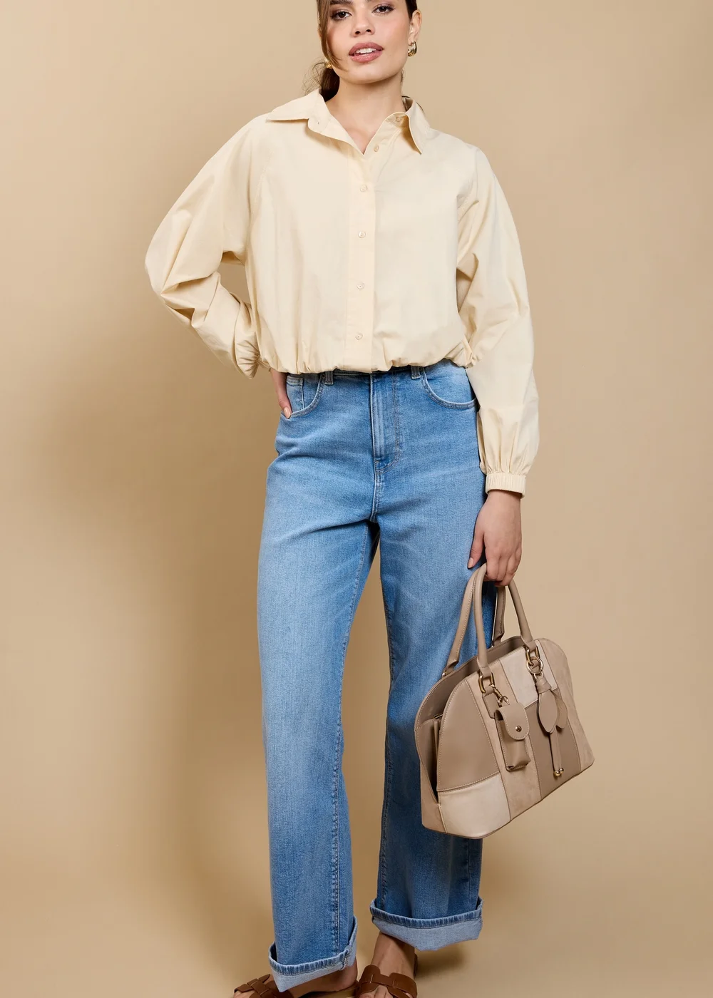 Little Mistress Beige Crop Shirt - M Image 4
