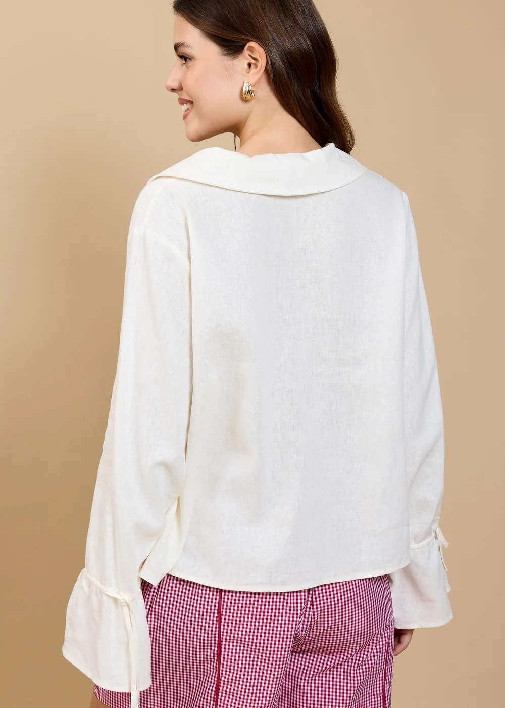 Little Mistress Cream Tie Detail Blouse - XL Image 2