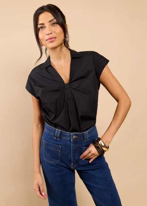 Little Mistress Black Gathered Detail Shirt Top - S Image 1