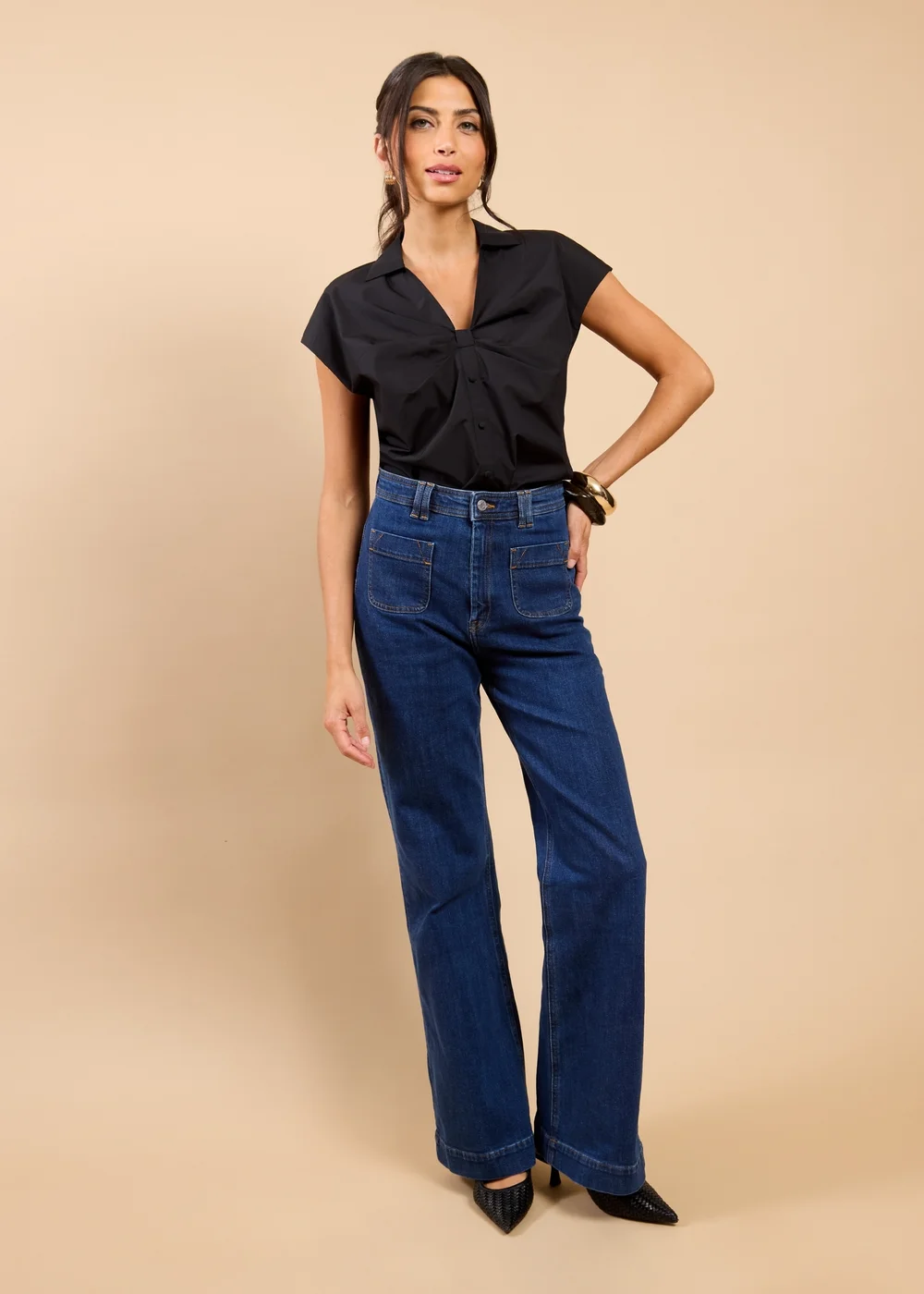 Little Mistress Black Gathered Detail Shirt Top - S Image 4