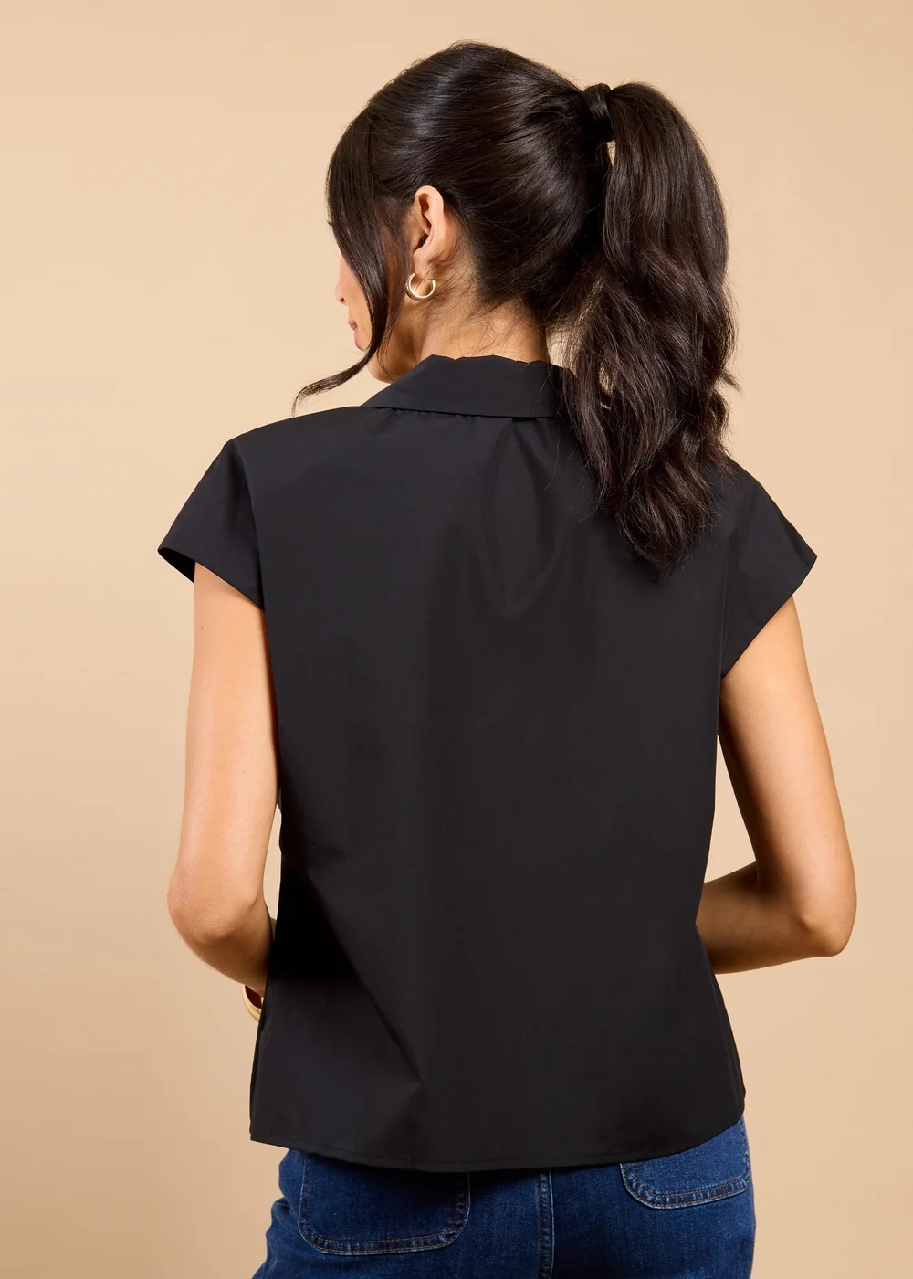 Little Mistress Black Gathered Detail Shirt Top - S Image 2