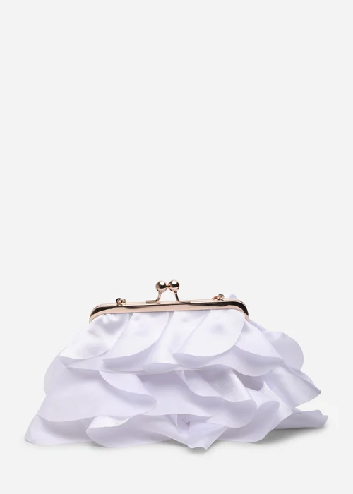 Where's That From Brume White Ruffled Satin Kiss-Lock Clutch Bag - One Size Image 1