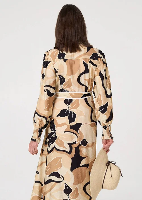 Izabel London Beige Abstract Floral Midi Shirt Dress - 10 Image 2