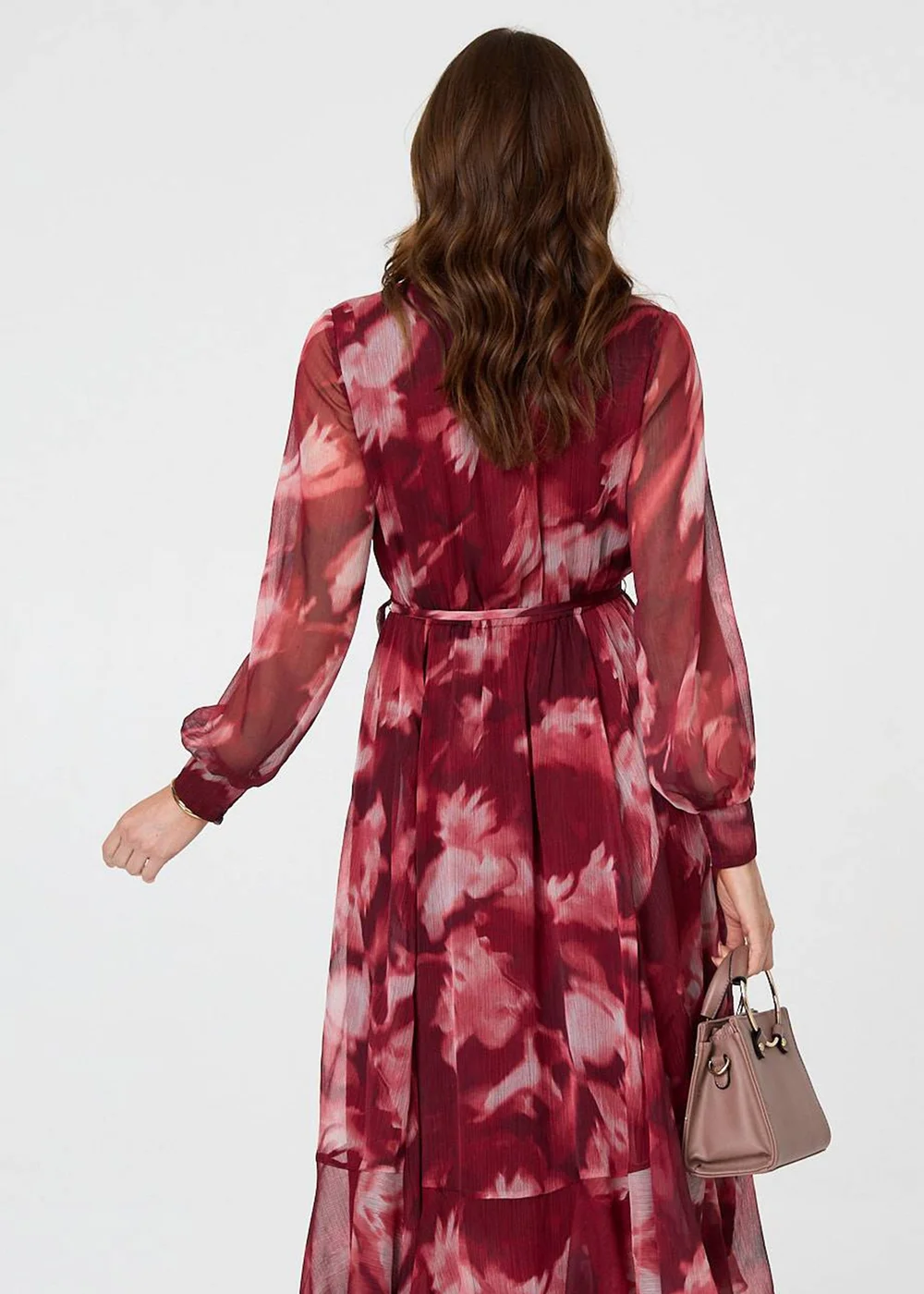 Izabel London Burgundy Abstract Floral Semi Sheer Midi Dress - 8 Image 2