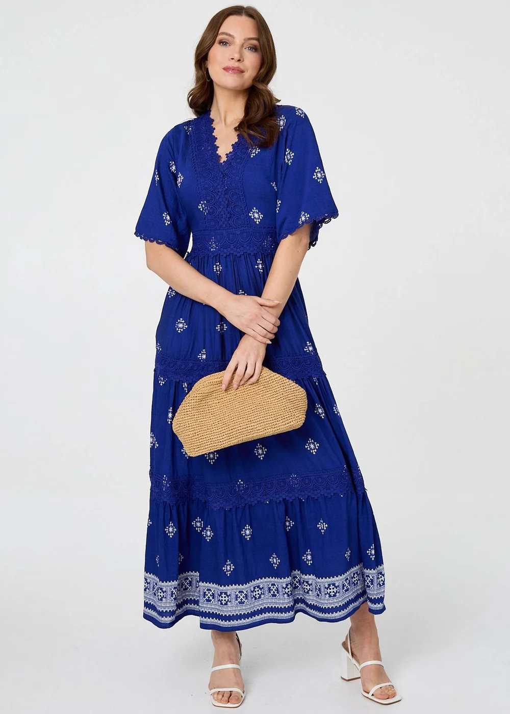 Izabel London Blue Border Print 1/2 Sleeve Maxi Dress - 8 Image 1