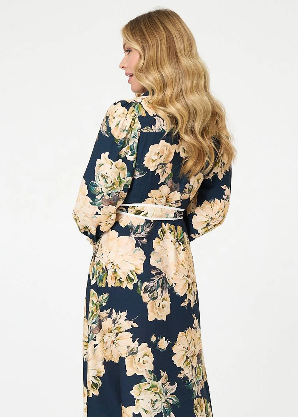 Izabel London Navy Floral Print Tie Waist Midi Shirt Dress - 8 Image 2