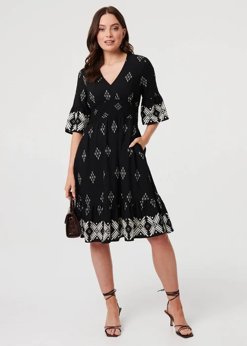 Izabel London Black Border Print Relaxed Knee Length Dress - 8 Image 1