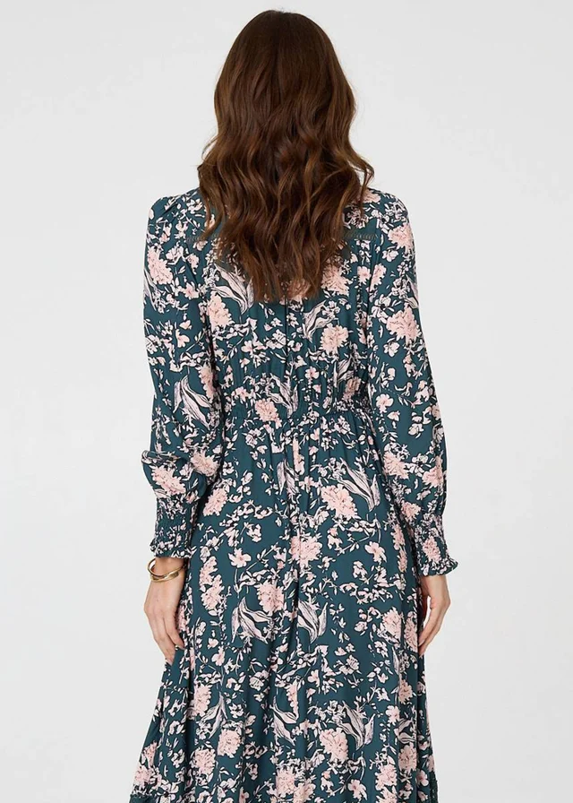 Izabel London Teal Floral Long Sleeve Lace Maxi Dress