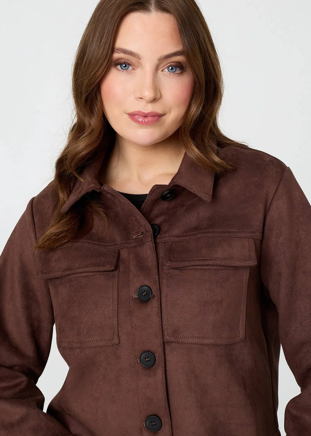 Izabel London Brown Faux Suede Cropped Boxy Jacket - 16 Image 3
