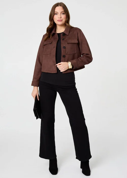 Izabel London Brown Faux Suede Cropped Boxy Jacket - 16 Image 1