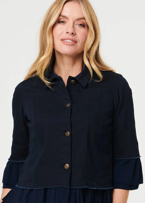 Izabel London Navy Frilled Hem 3/4 Flare Sleeve Shirt - 14 Image 3