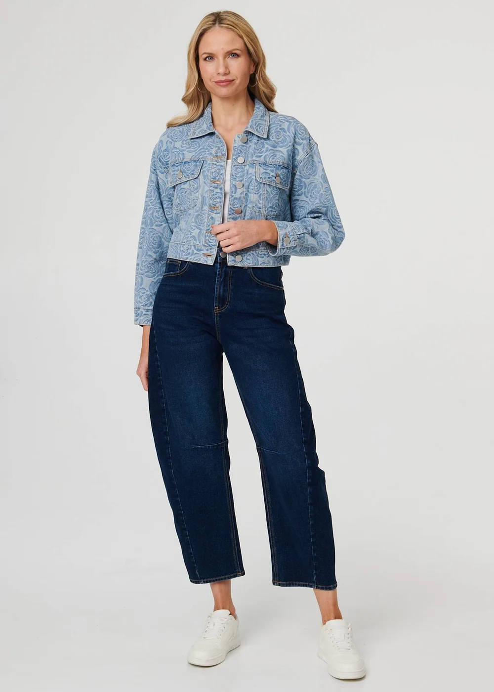 Izabel London Blue Floral Print Cropped Denim Jacket - 12 Image 1