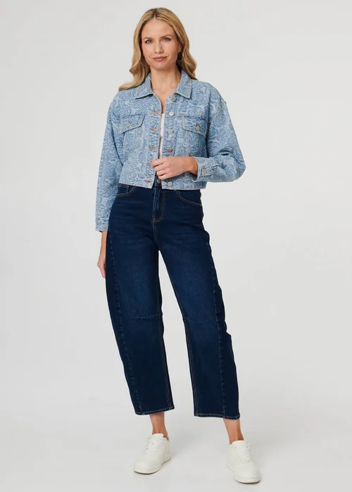 Izabel London Blue Floral Print Cropped Denim Jacket - 12 Image 1