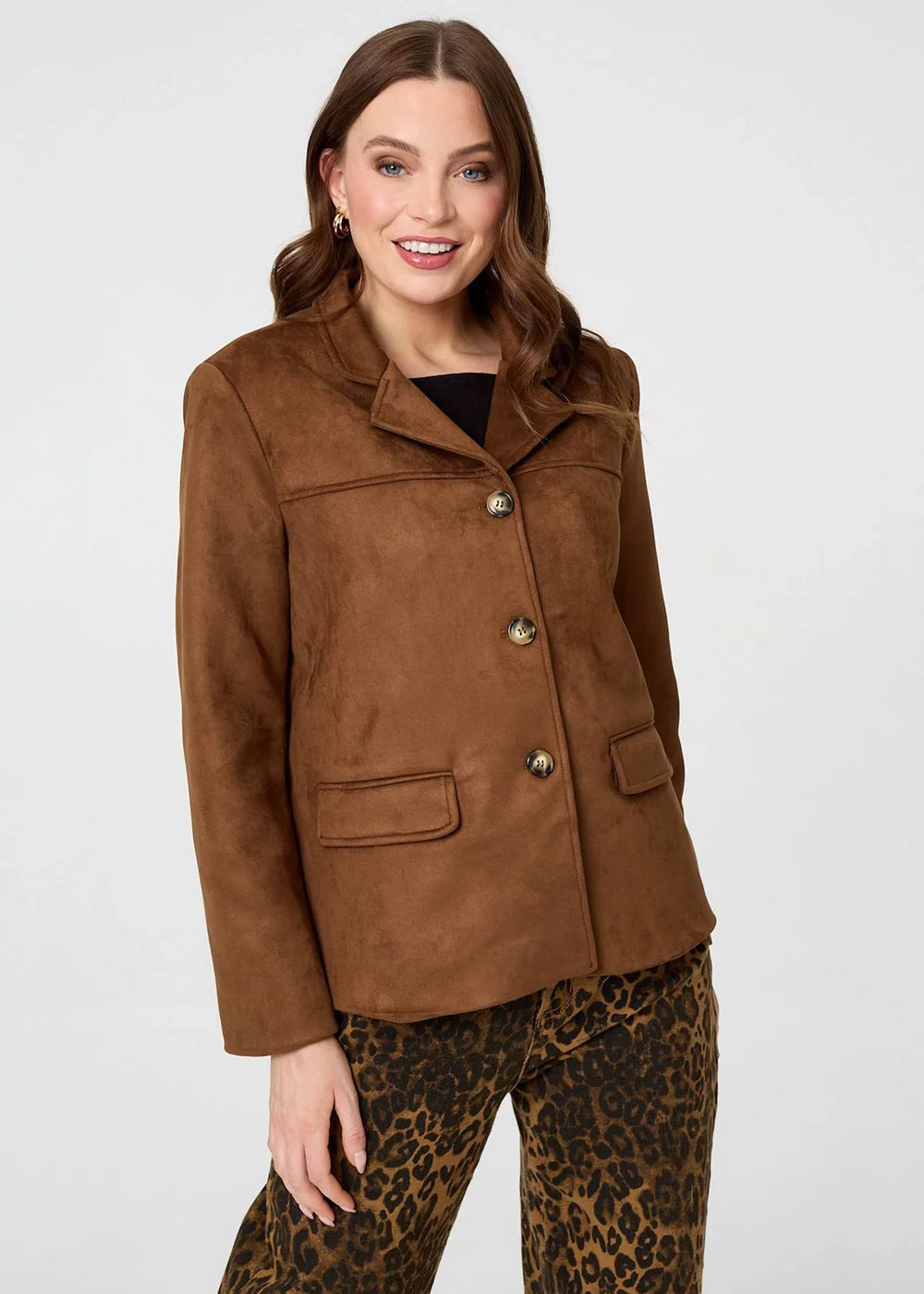 Izabel London Brown Faux Suede Pocket Front Slim Jacket - 16 Image 4