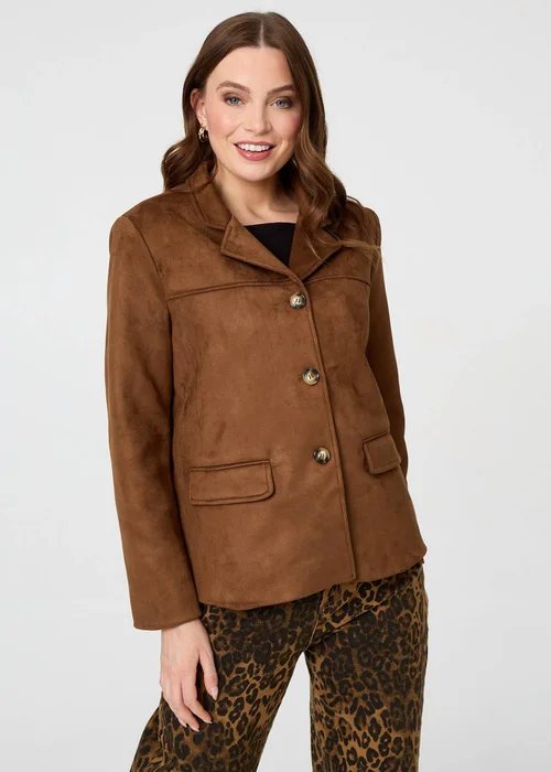 Izabel London Brown Faux Suede Pocket Front Slim Jacket - 16 Image 4