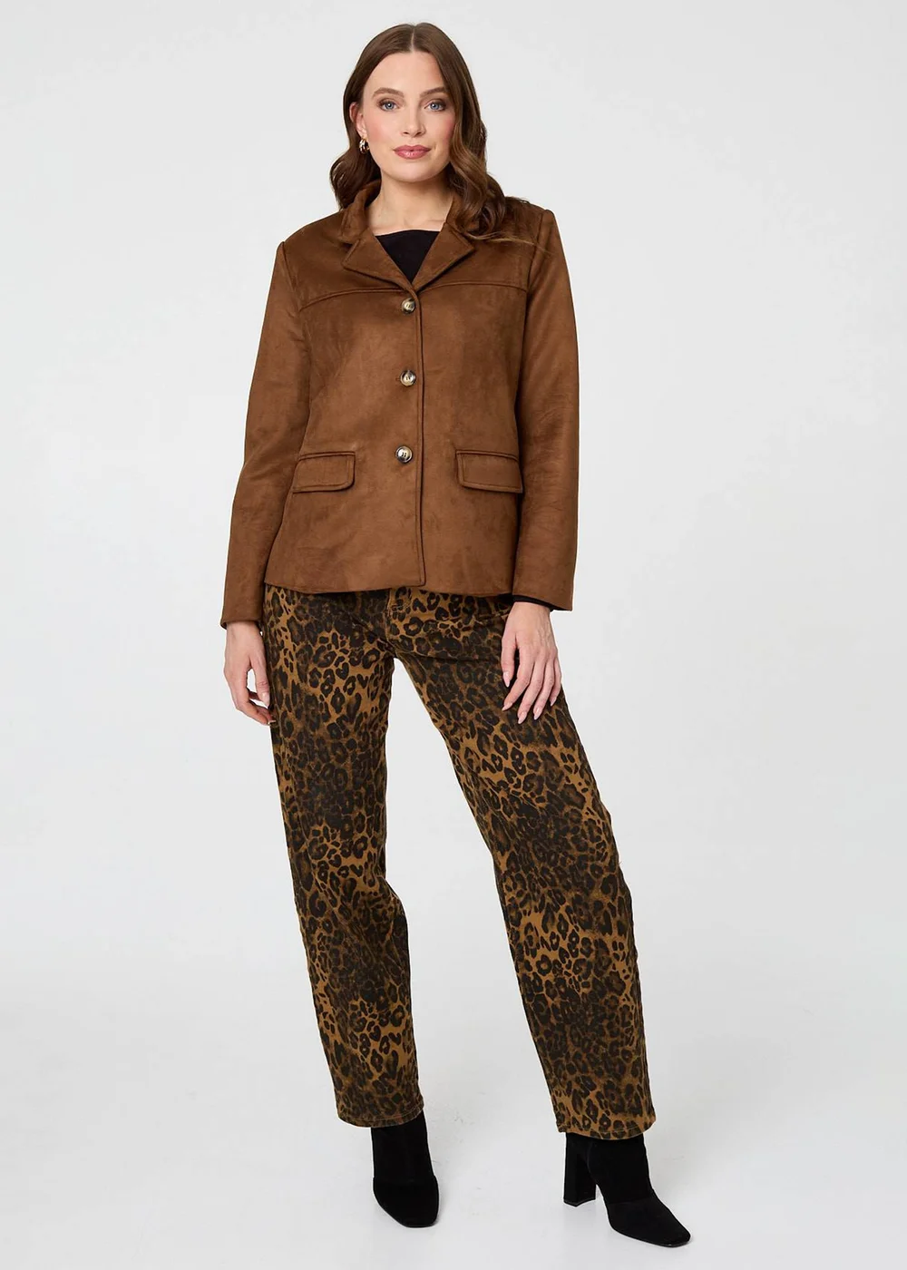 Izabel London Brown Faux Suede Pocket Front Slim Jacket - 16 Image 1