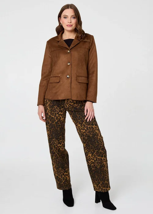 Izabel London Brown Faux Suede Pocket Front Slim Jacket - 16 Image 1