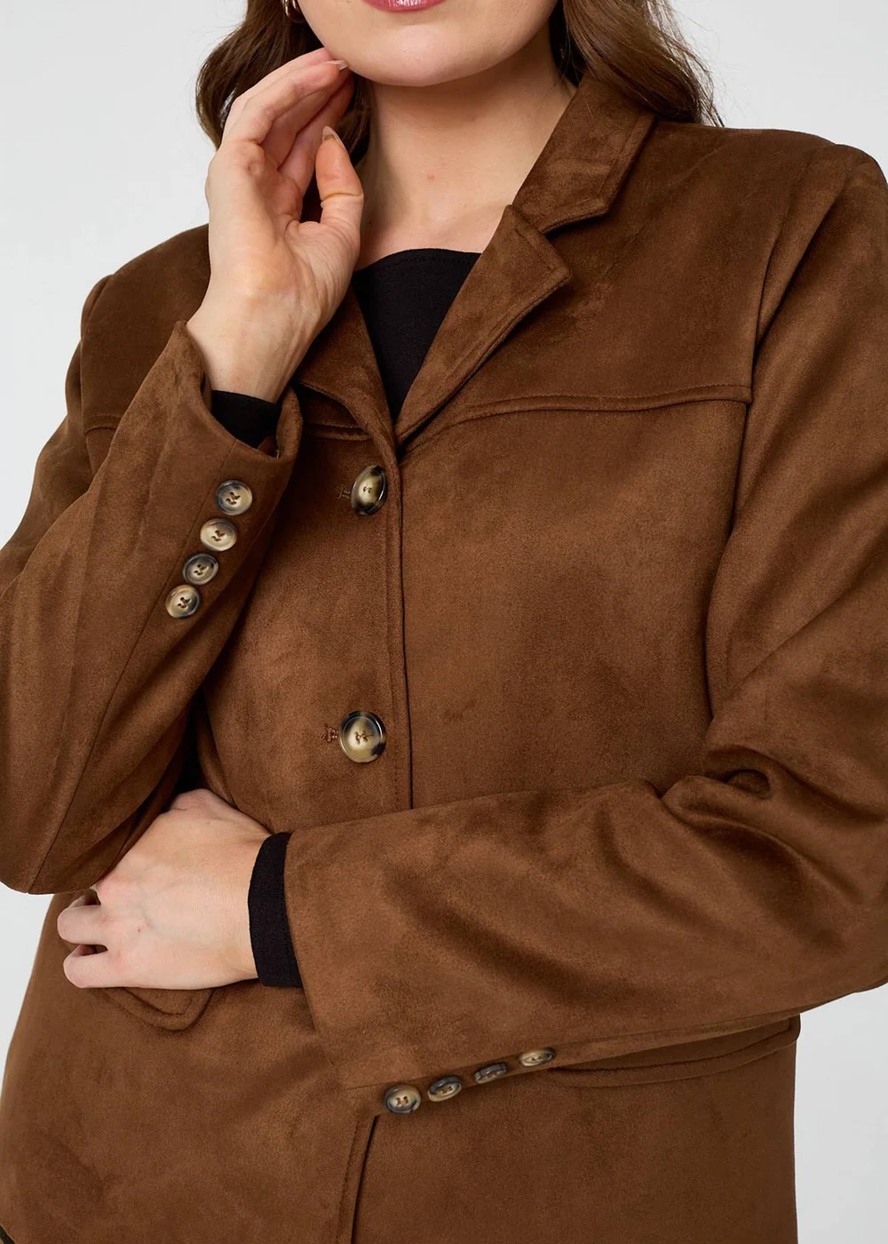 Izabel London Brown Faux Suede Pocket Front Slim Jacket - 16 Image 3