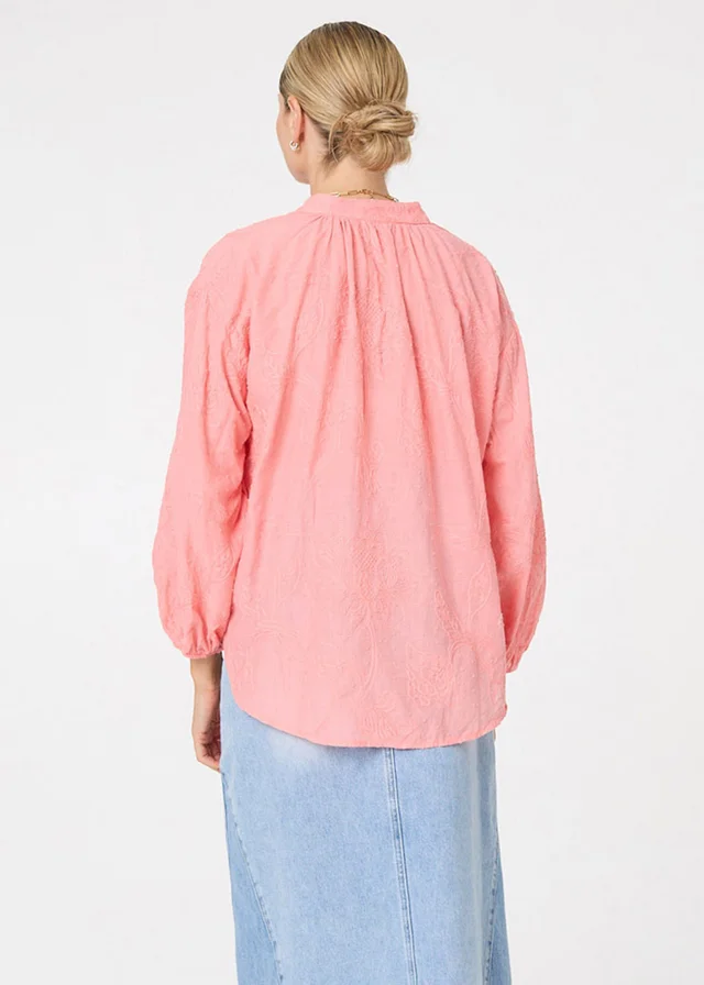 Izabel London Coral Embroidered Layered Long Sleeve Blouse