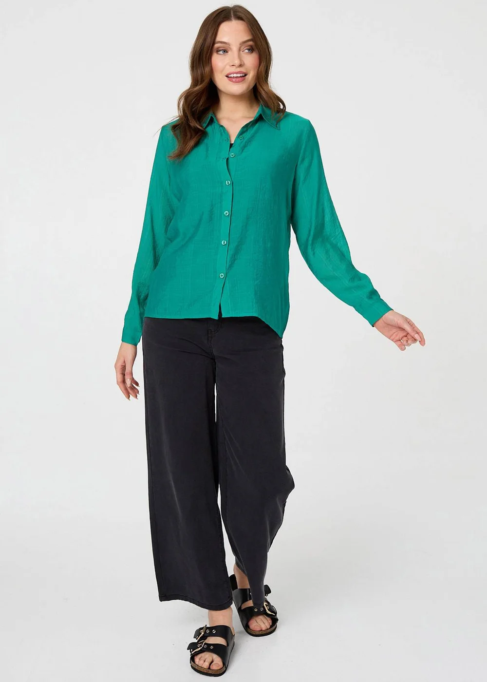 Izabel London Green Semi Sheer Layered Long Sleeve Shirt - 12 Image 1