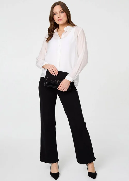 Izabel London White Semi Sheer Layered Long Sleeve Shirt - 8 Image 1