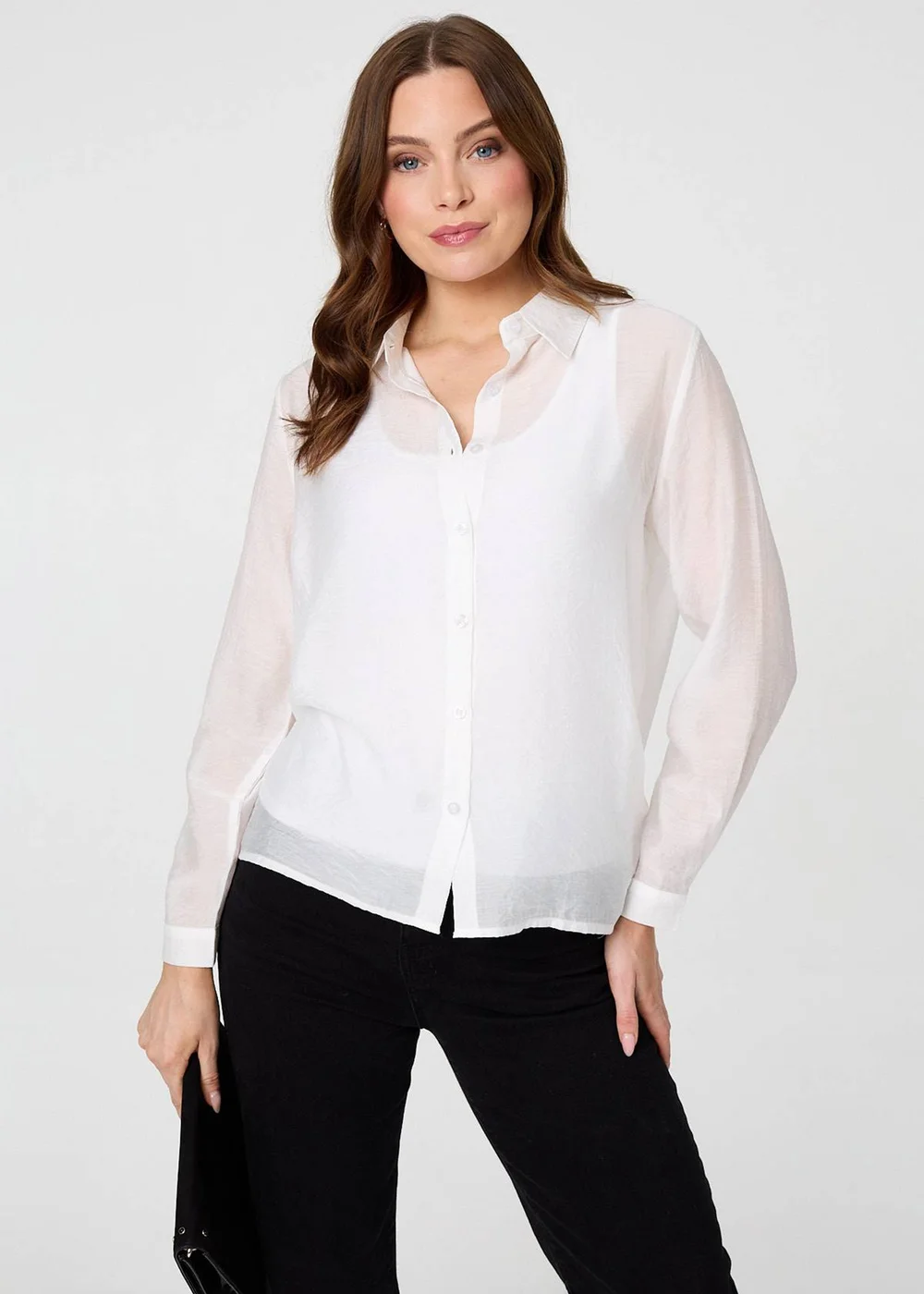 Izabel London White Semi Sheer Layered Long Sleeve Shirt - 8 Image 4