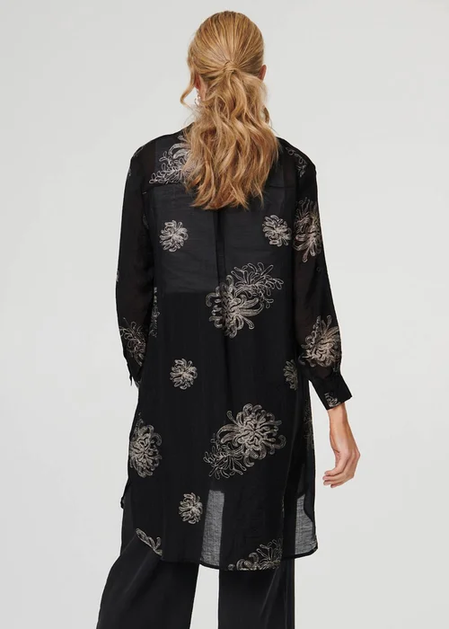Izabel London Black Floral Semi Sheer Longline Tunic Shirt - 12 Image 2