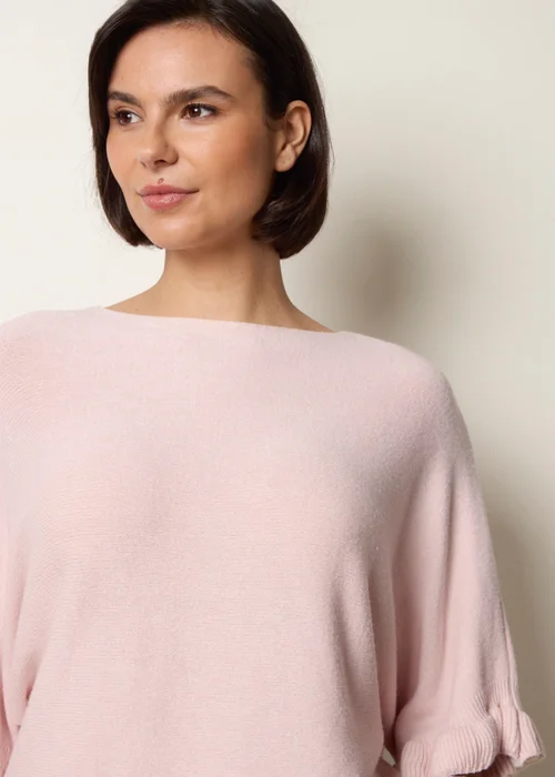 Blue Vanilla Pink Knitted Frill Sleeve Batwing Jumper - One Size Image 3