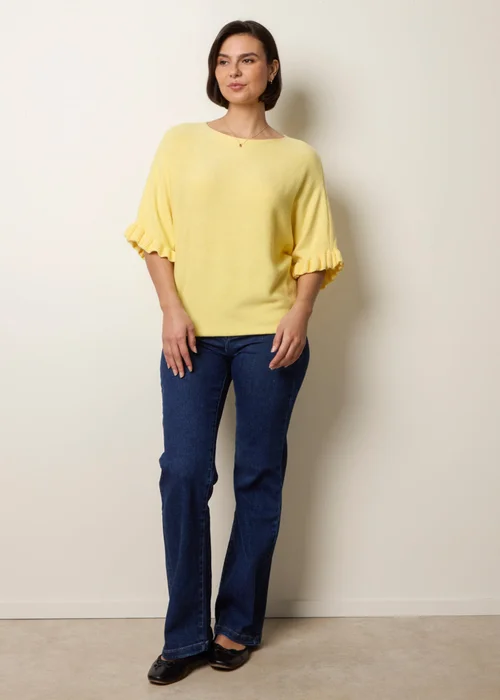 Blue Vanilla Yellow Knitted Frill Sleeve Batwing Jumper - One Size Image 2