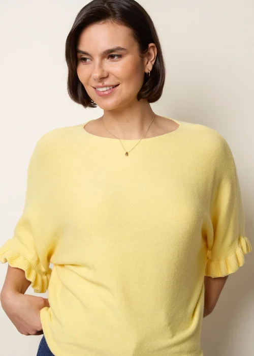 Blue Vanilla Yellow Knitted Frill Sleeve Batwing Jumper - One Size Image 3