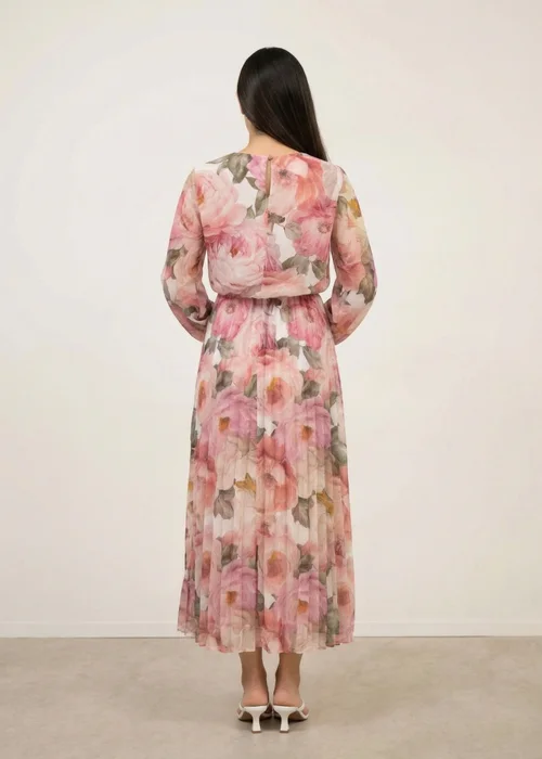Blue Vanilla Pink Pleated Floral Dress - M Image 3