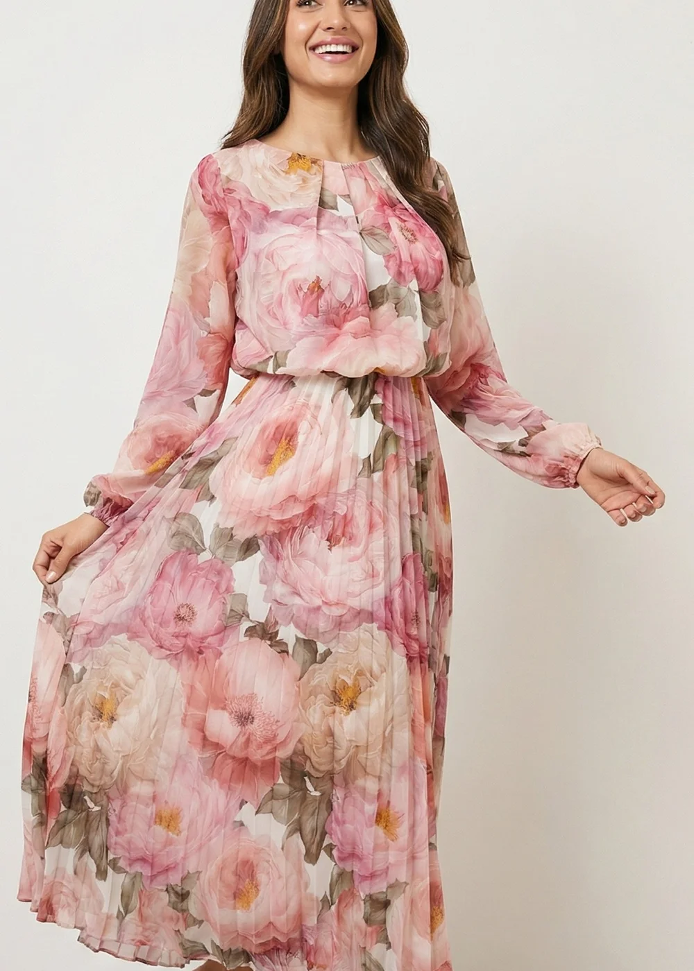 Blue Vanilla Pink Pleated Floral Dress - M Image 2