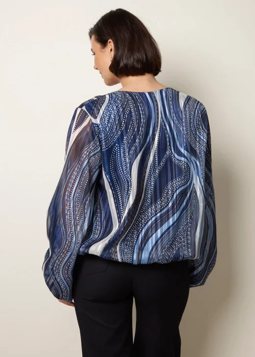 Blue Vanilla Navy Swirl And Dot Print V Neck Metallic Blouse - S/M Image 4