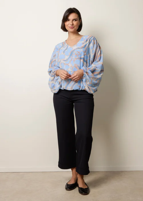 Blue Vanilla Blue Abstract Print V Neck Puffball Top - S/M Image 3